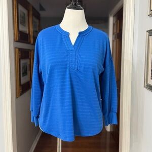 Westbound Blue Split Neck Women's Long Sleeve Top Small NWT